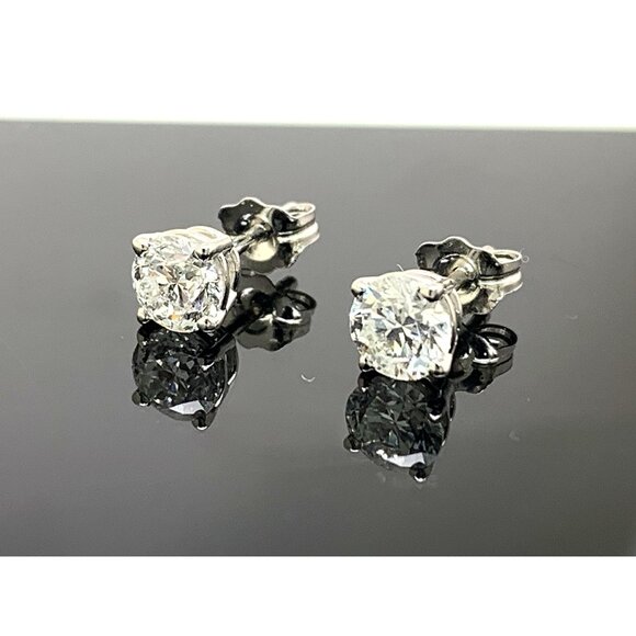 Diamond Earrings Platinum GIA Certified 1.00ctw VS2 H Natural Stud Push Back - Picture 2 of 14